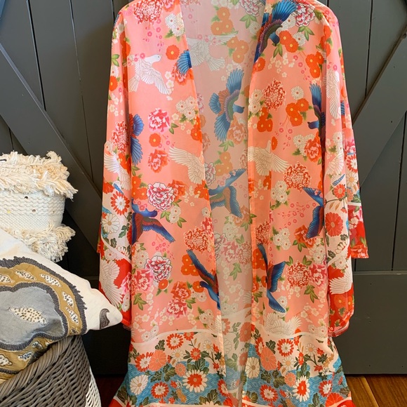 NWT Boutique Long Midi Floral Kimono Duster Jacket - Picture 5 of 6